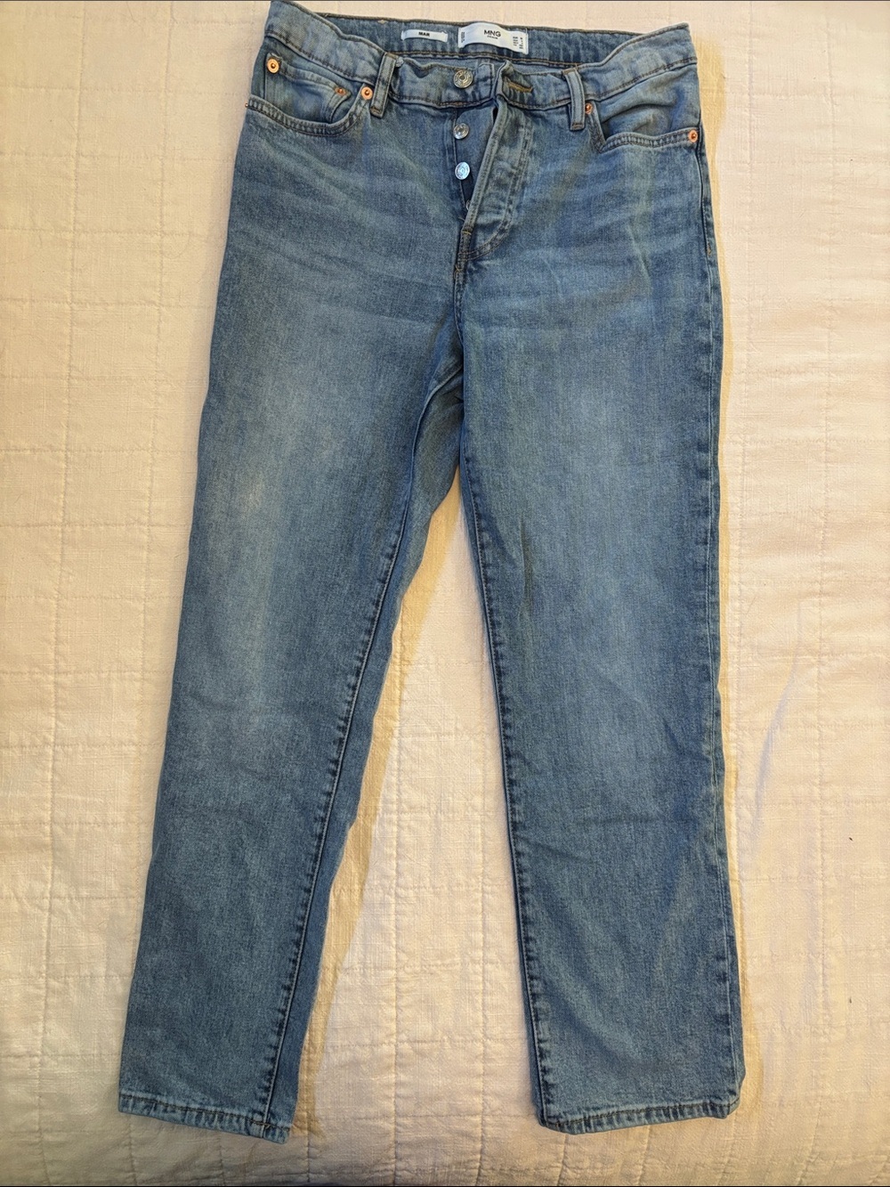 MANGO Light Wash Button-Fly Straight Jeans